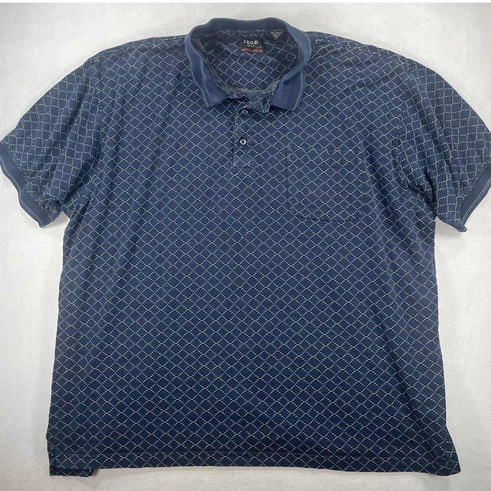 IZOD Mens Polo Shirt Cotton Cool-FX Navy Blue Diamond Geometric XL